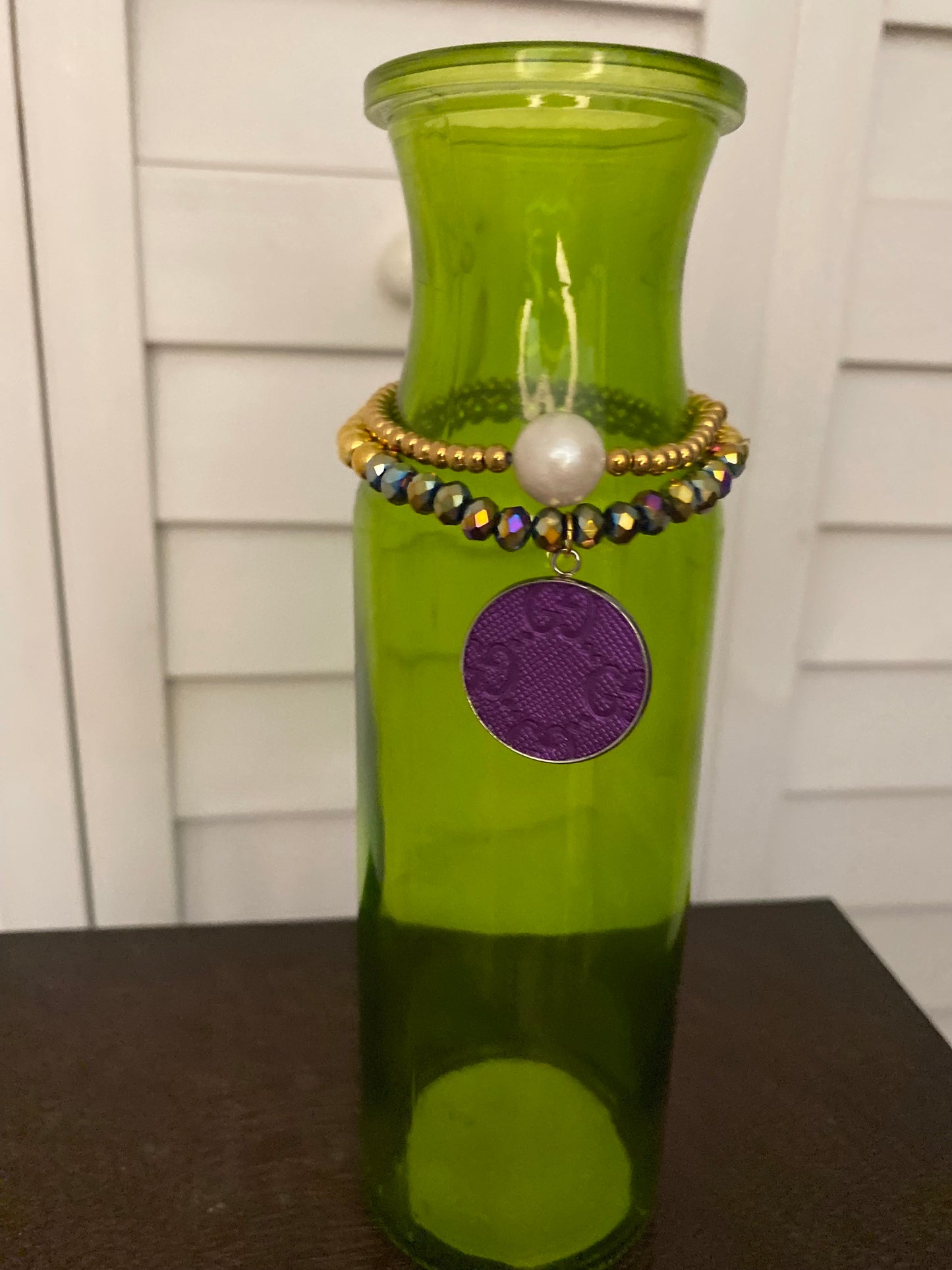 Set of 2 Stacked Beaded Designer Charm Bracelets
