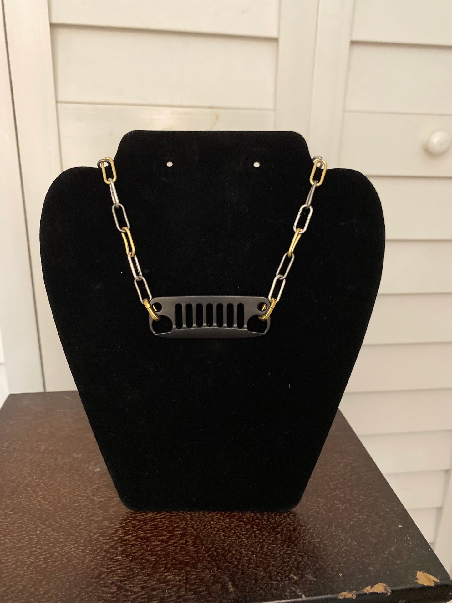 Gold Silver Black Handmade Jeep Upcycled Charm Necklace