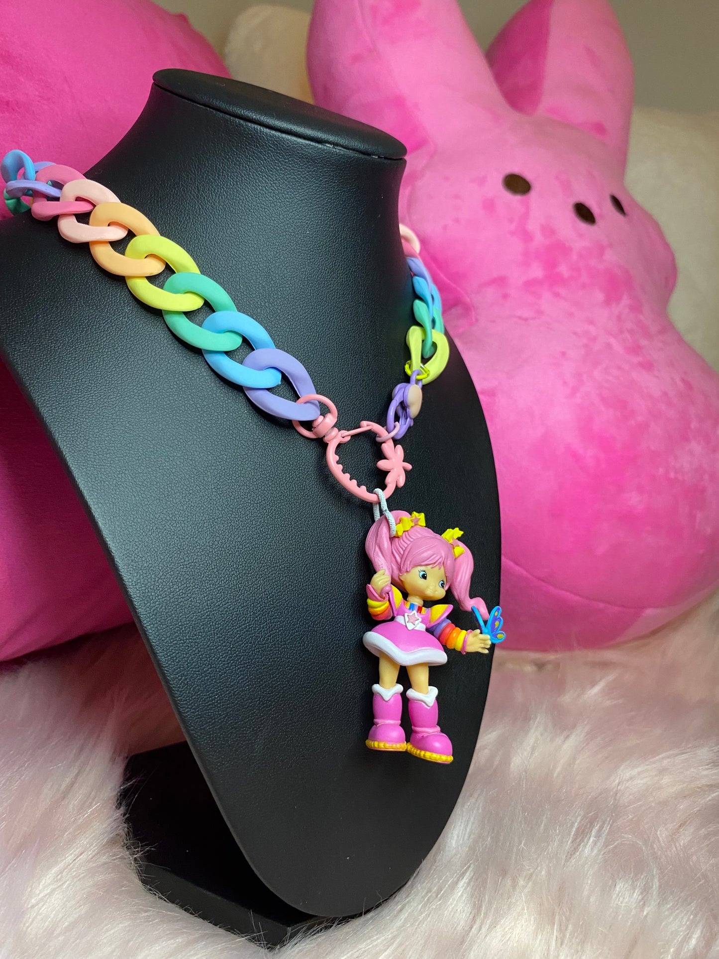 RainbowBrite pink pastel rainbow statement necklacee