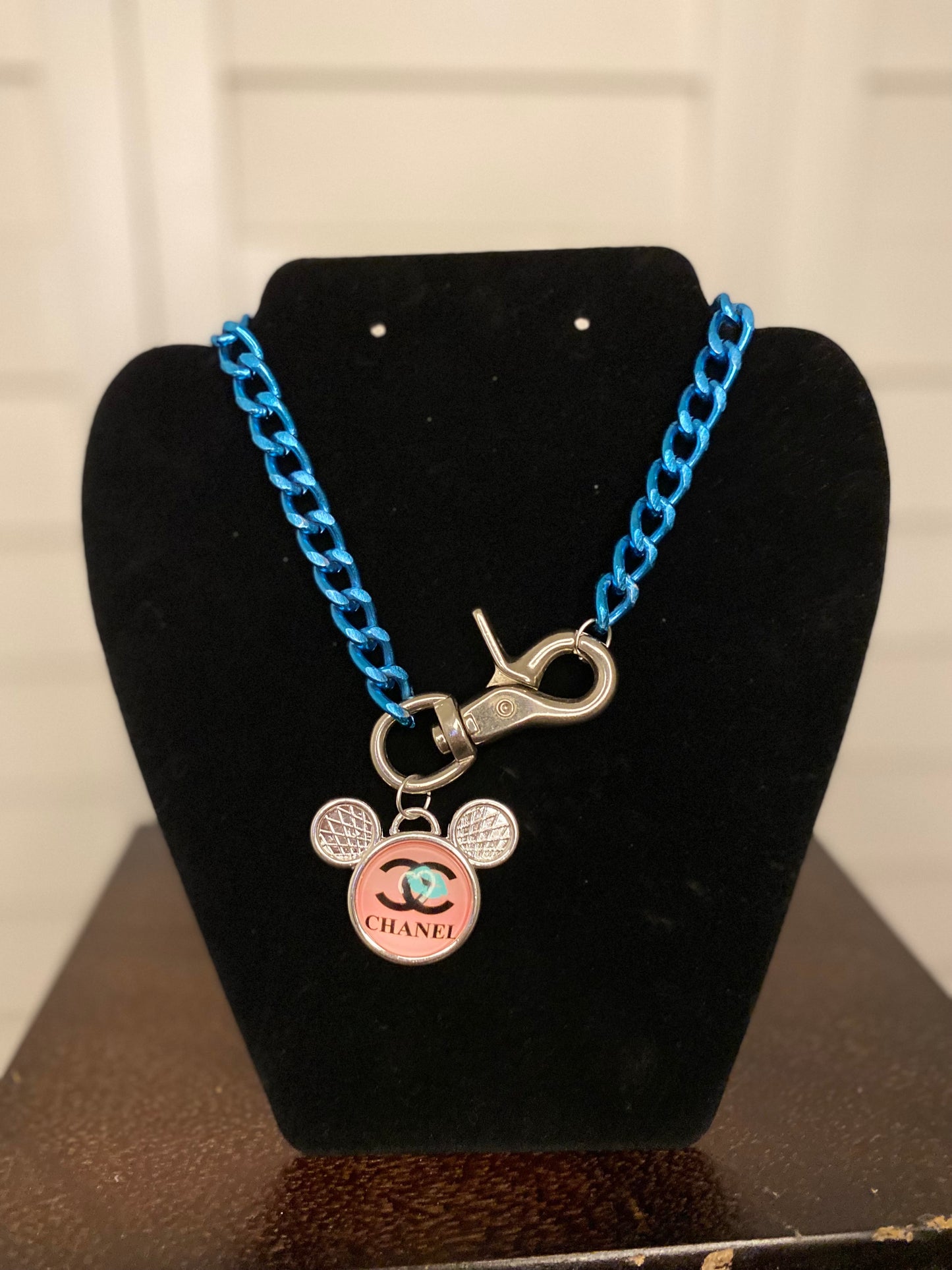 Blue & Pink Handmade Designer Upcycled Chunky Chain Necklace