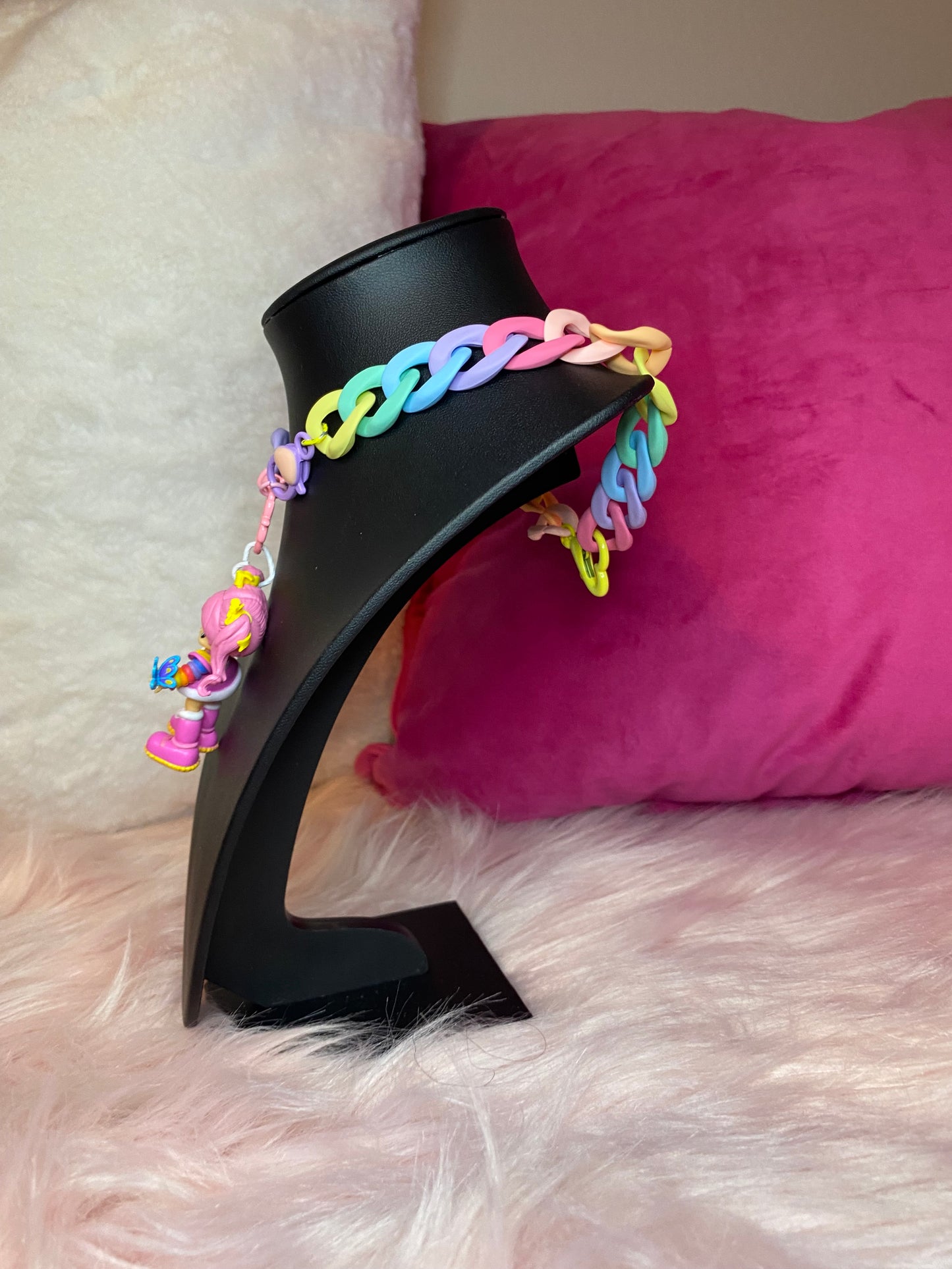 RainbowBrite pink pastel rainbow statement necklacee