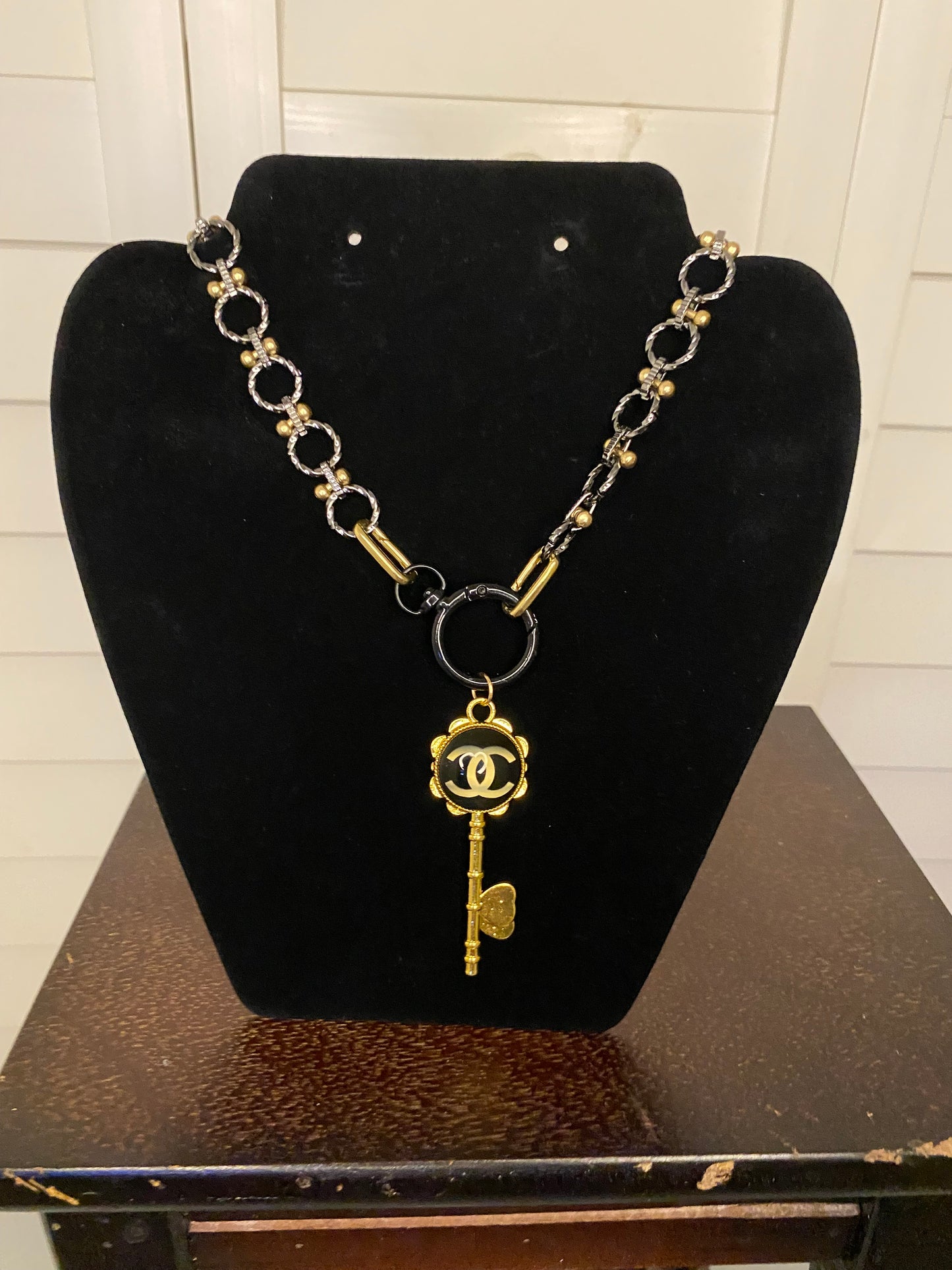 Silver & Gold Homemade Designer Key Charm Necklace