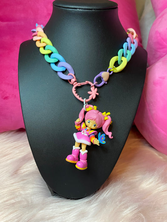 RainbowBrite pink pastel rainbow statement necklacee