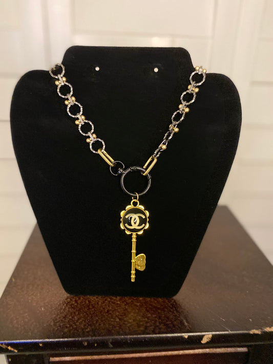 Silver & Gold Homemade Designer Key Charm Necklace