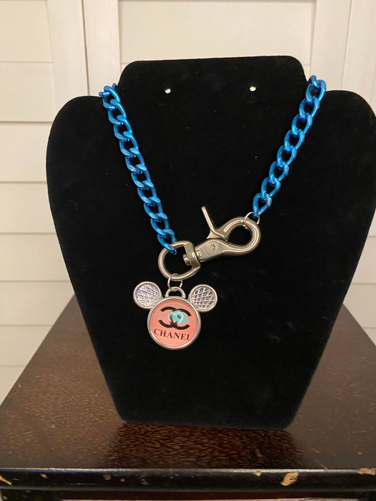 Blue & Pink Handmade Designer Upcycled Chunky Chain Necklace