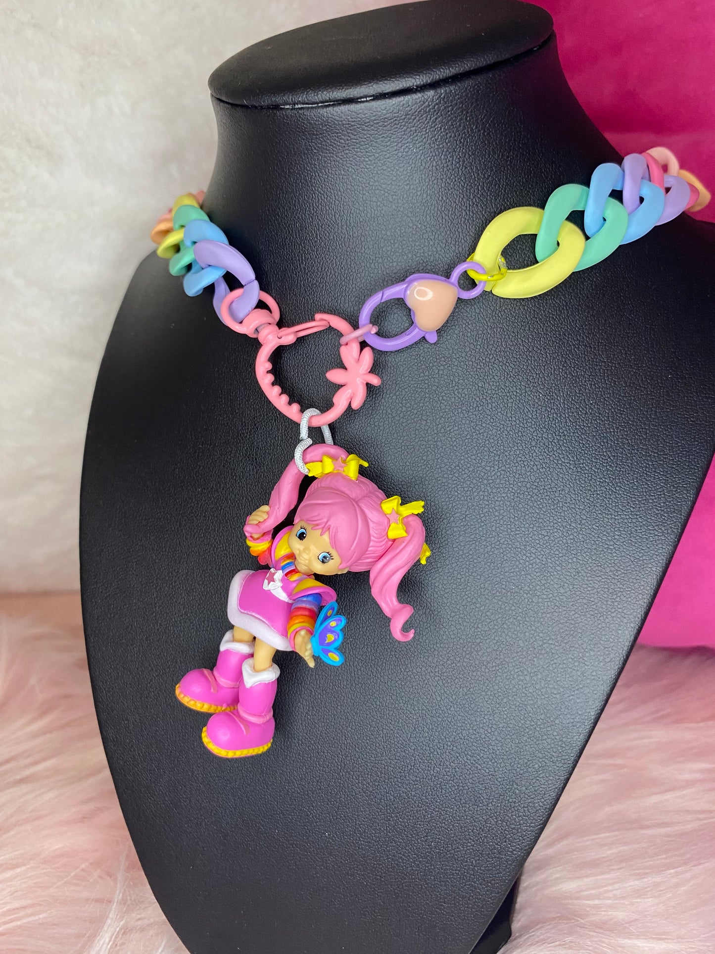 RainbowBrite pink pastel rainbow statement necklacee