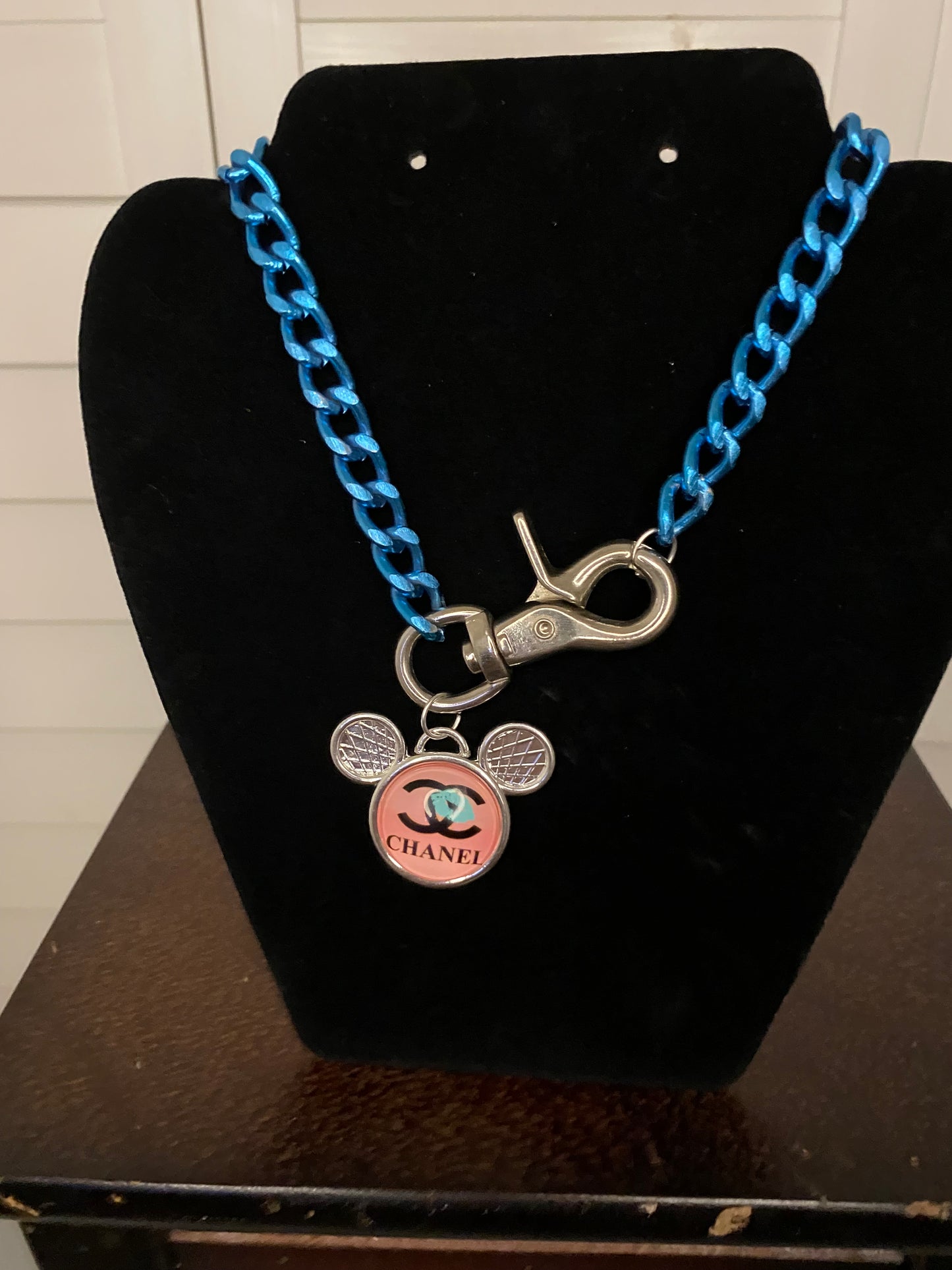 Blue & Pink Handmade Designer Upcycled Chunky Chain Necklace
