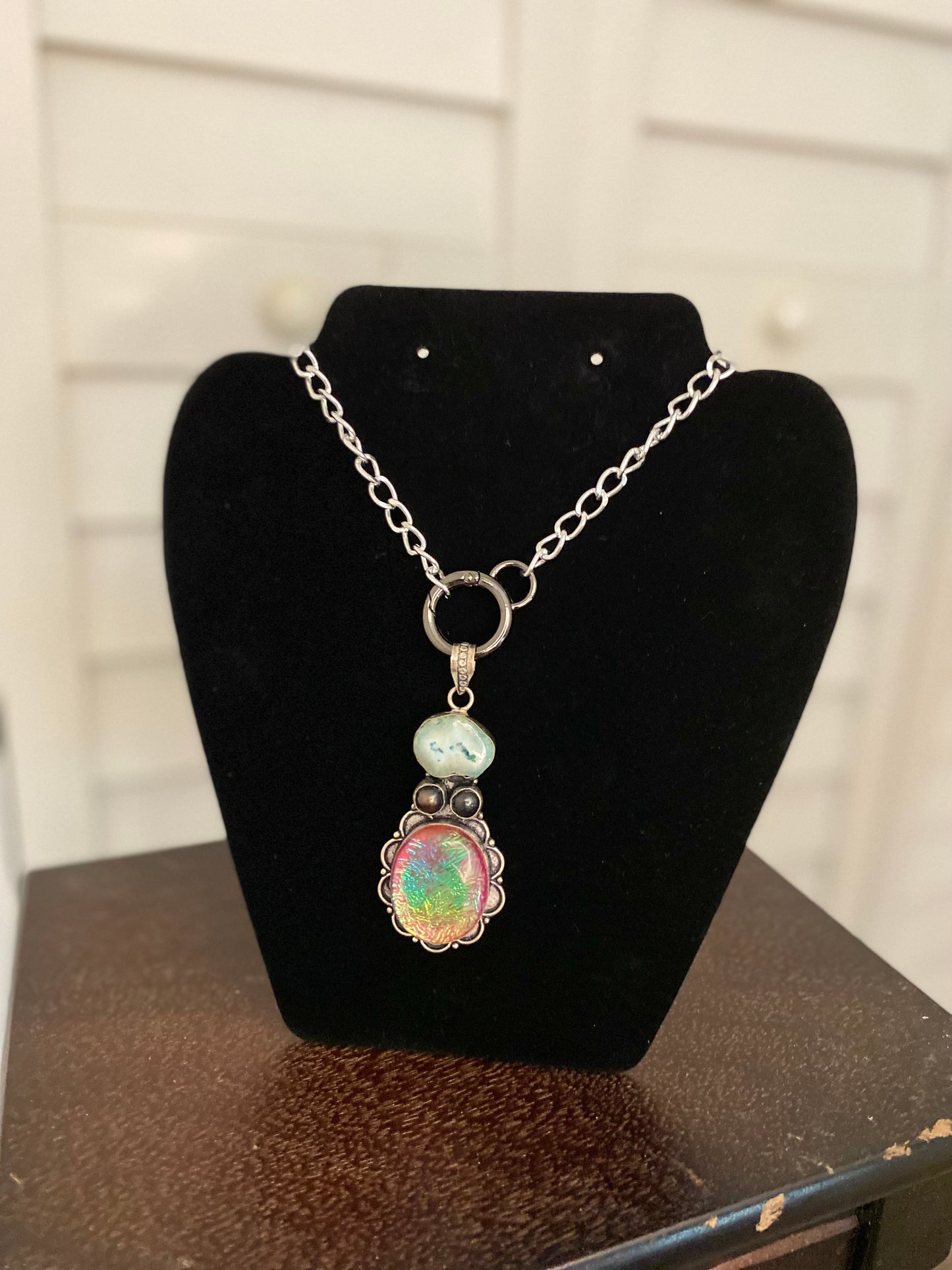 Handmade Iridescent Upcycled Charm Necklace