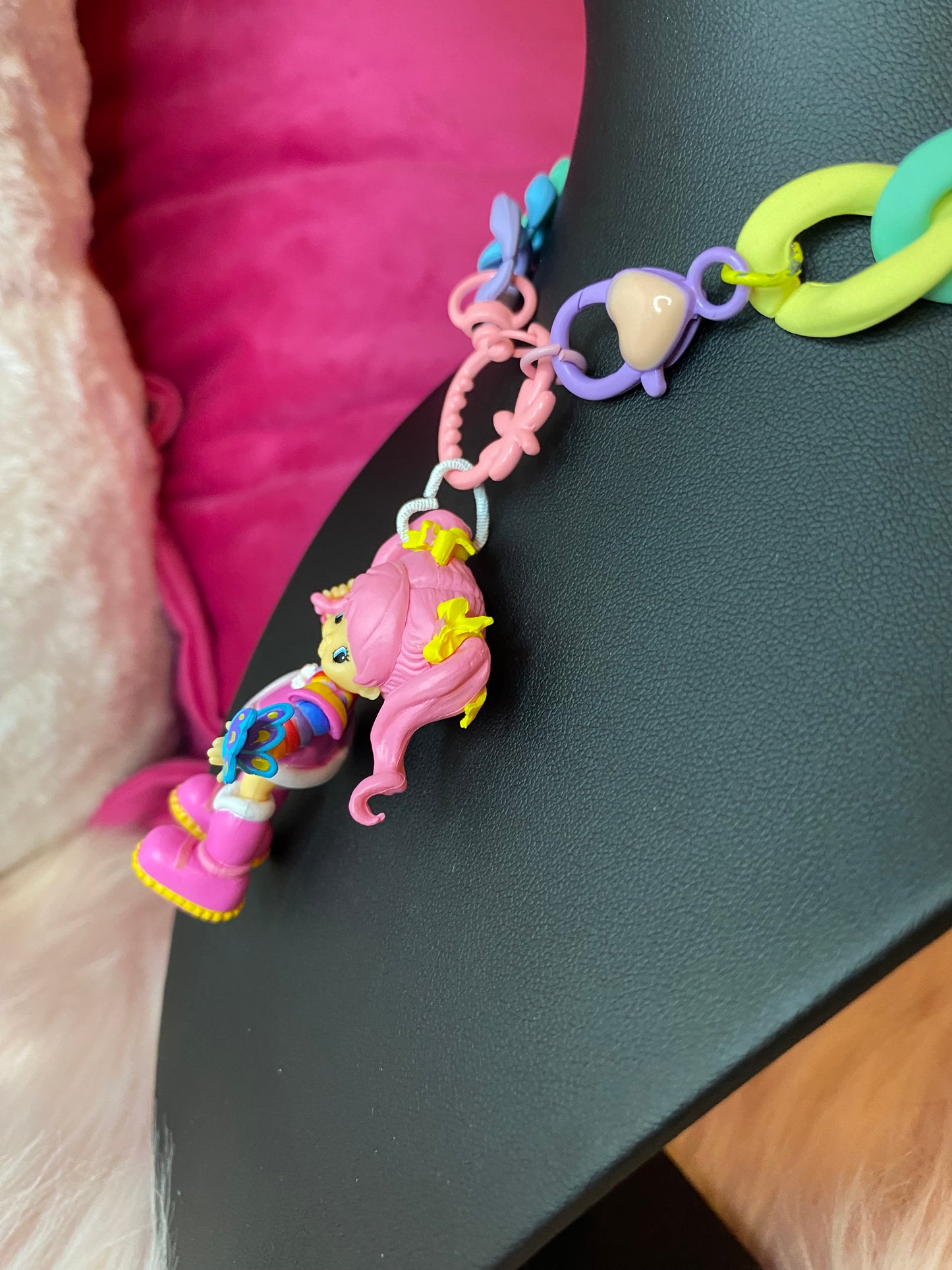 RainbowBrite pink pastel rainbow statement necklacee