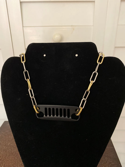Gold Silver Black Handmade Jeep Upcycled Charm Necklace