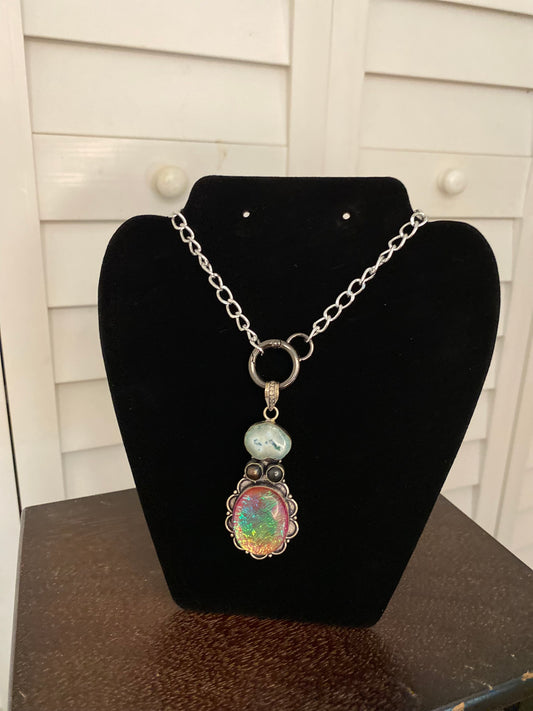 Handmade Iridescent Upcycled Charm Necklace