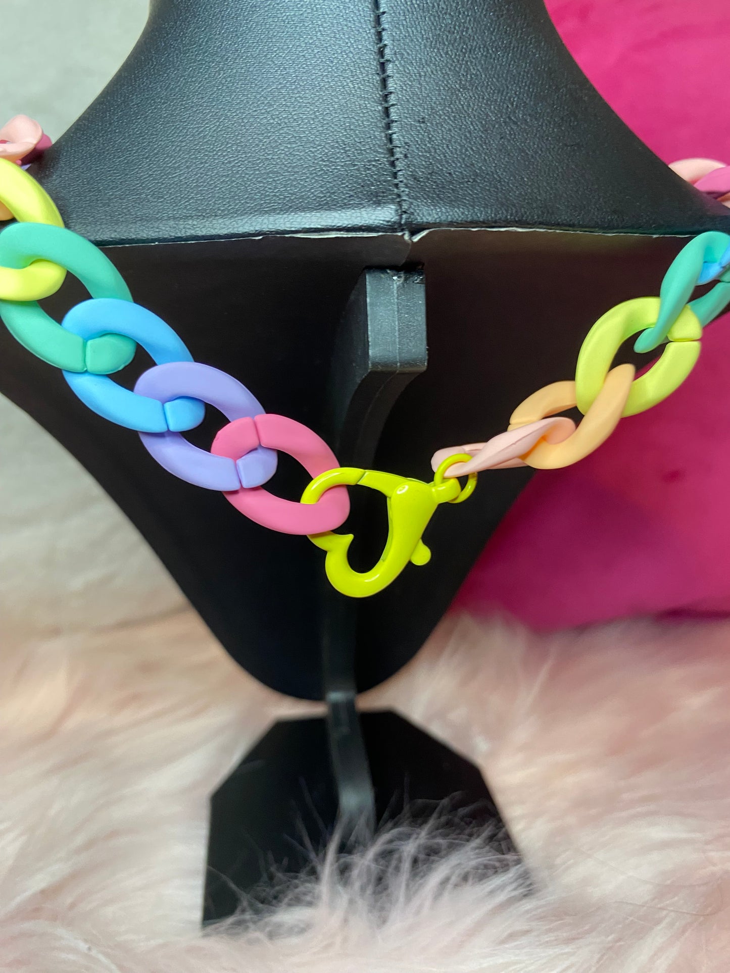 RainbowBrite pink pastel rainbow statement necklacee