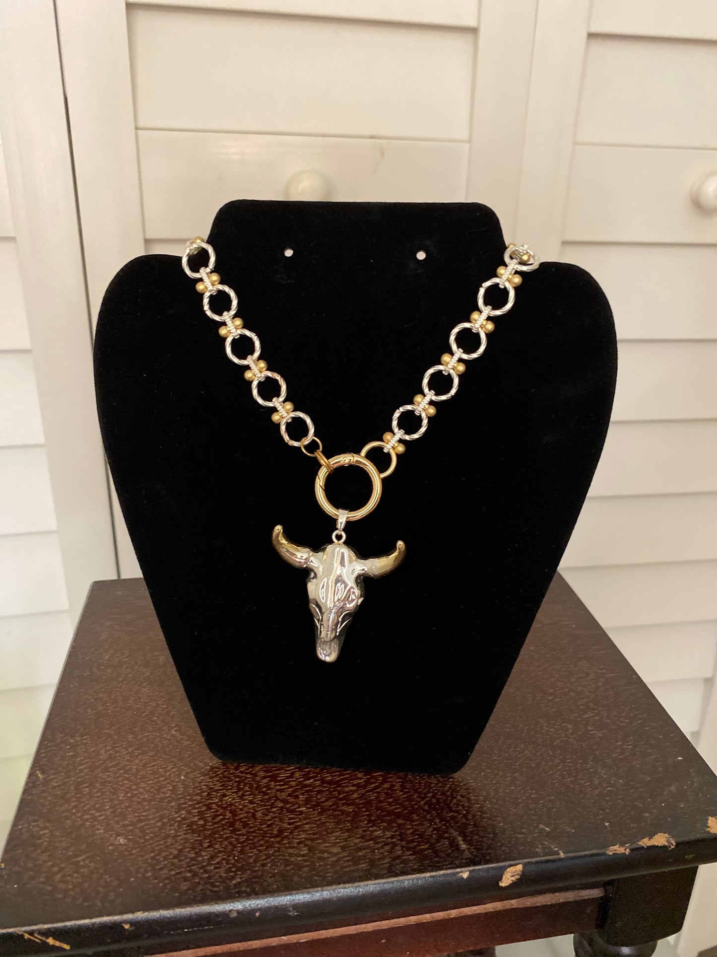 Gold & Silver Longhorn Handmade Upcycled Necklace
