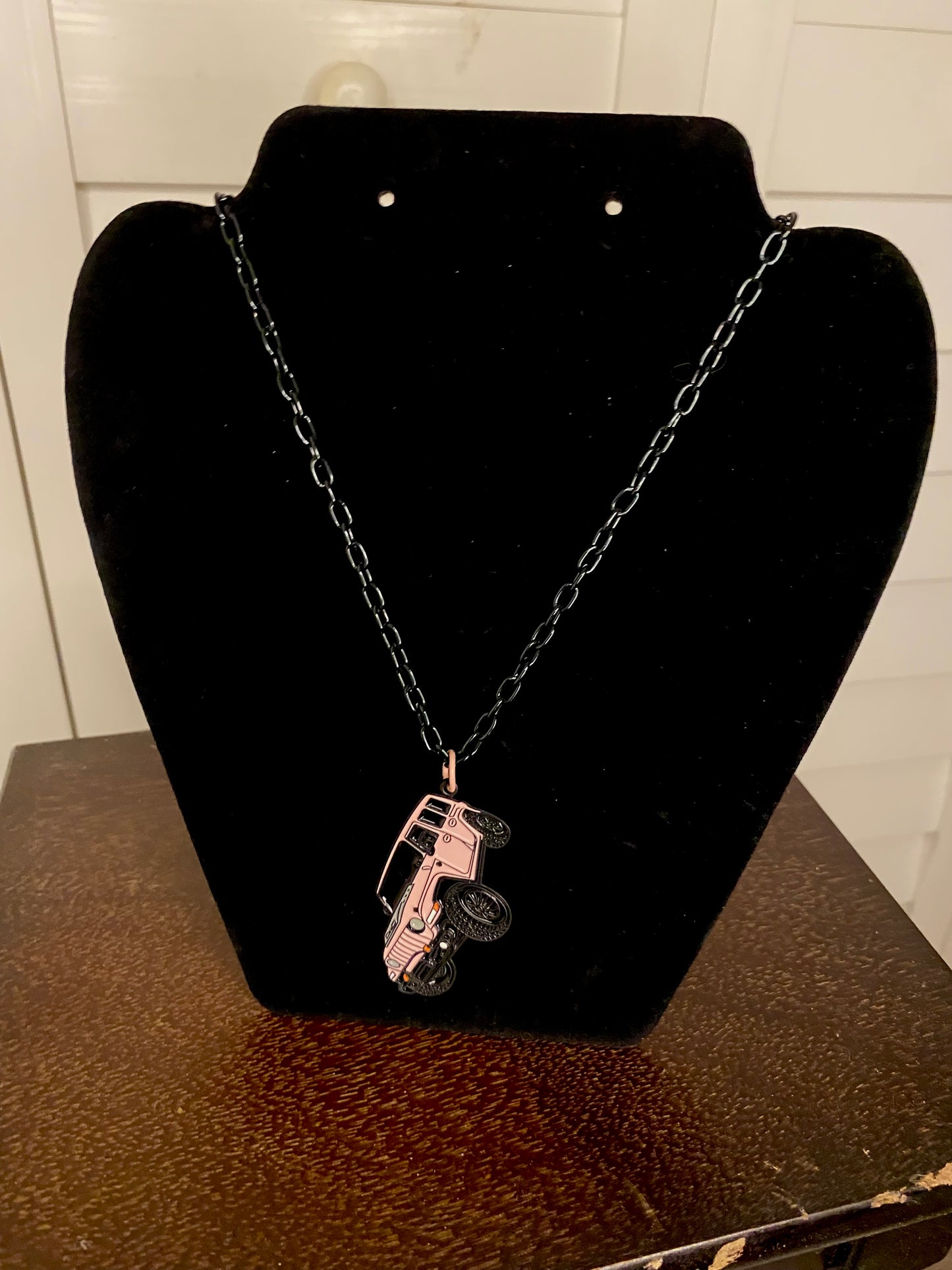 Handmade Pink Jeep Upcycled Necklace