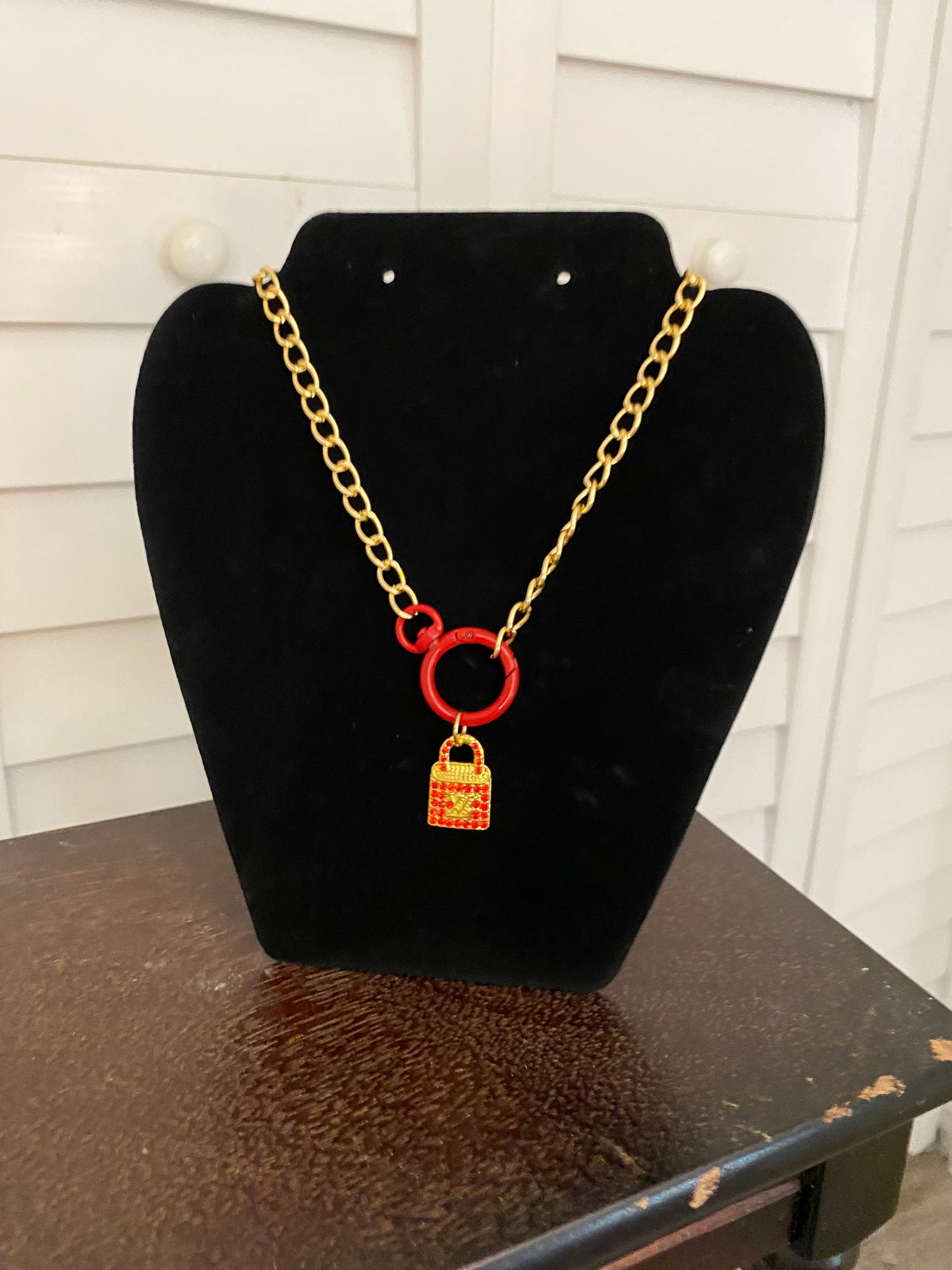 Gold & Red Homemade Designer Upcycled Necklace