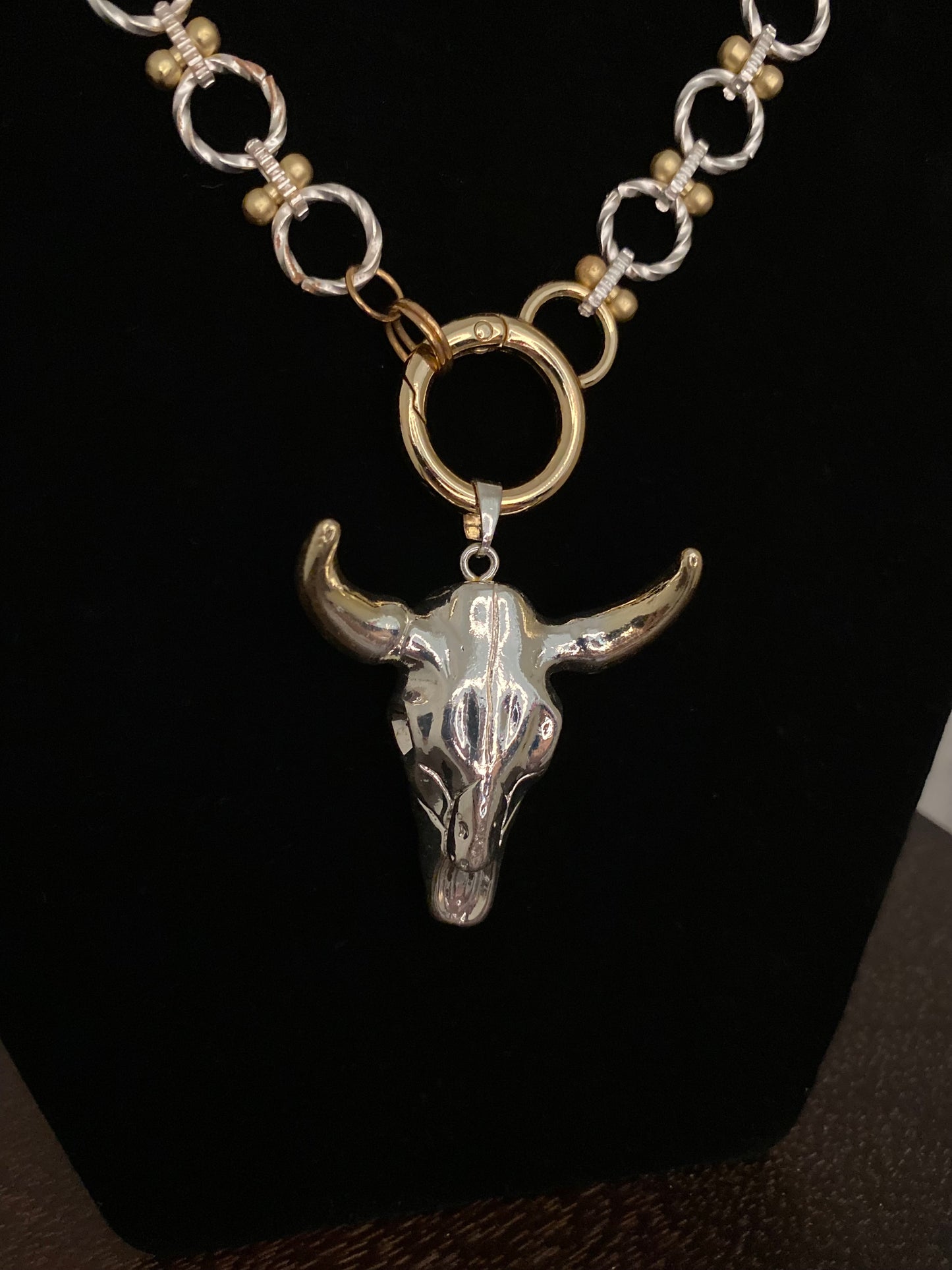 Gold & Silver Longhorn Handmade Upcycled Necklace