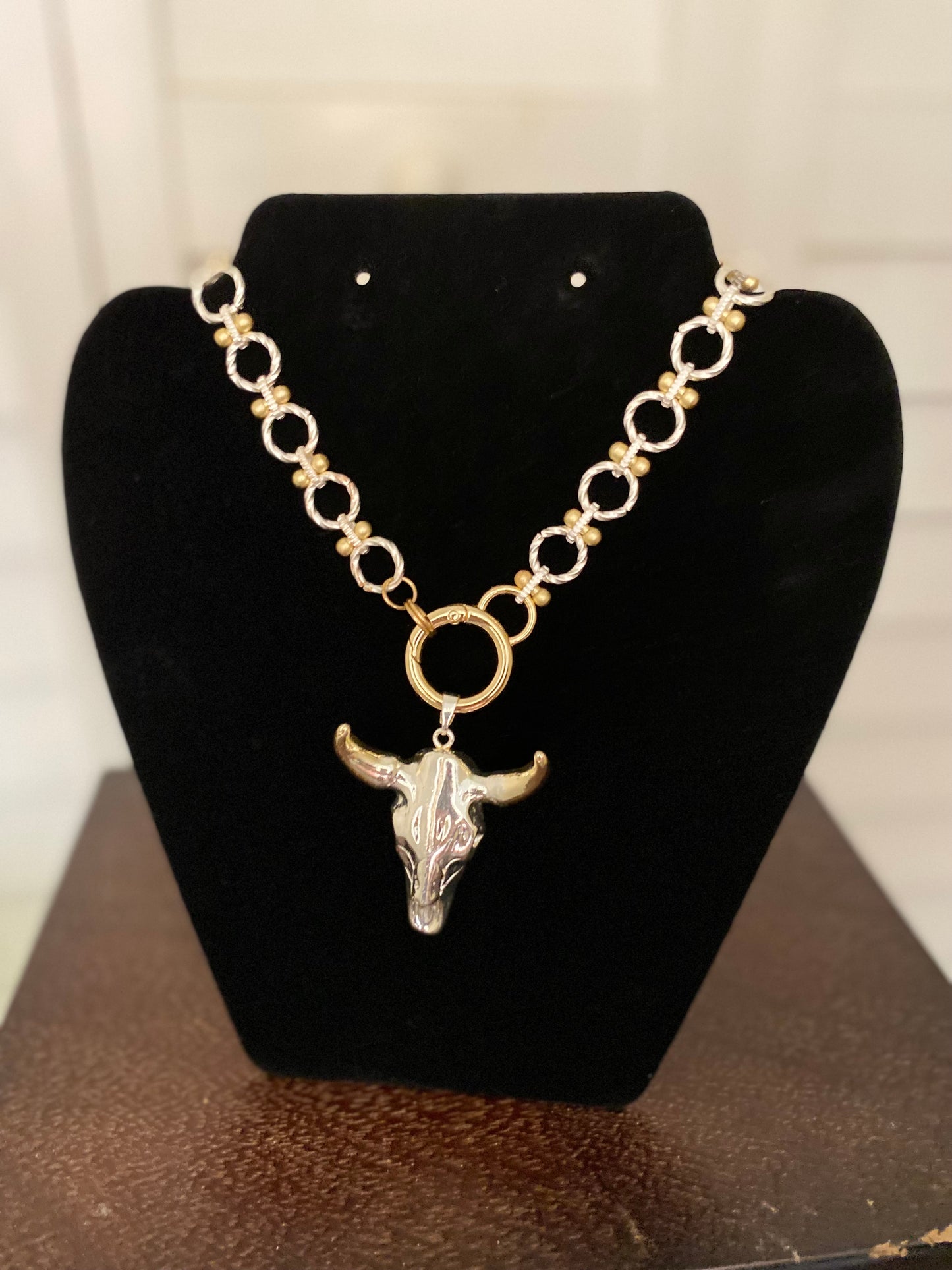 Gold & Silver Longhorn Handmade Upcycled Necklace