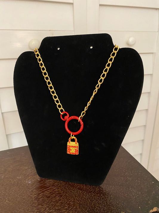 Gold & Red Homemade Designer Upcycled Necklace